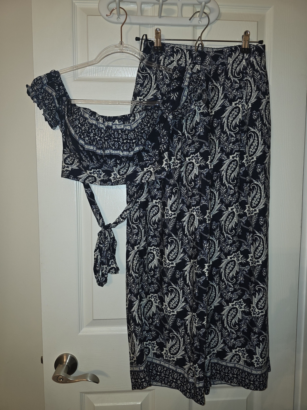 Fashion Nova Boho 2 Piece Set: Paisley Smocked Crop Top & Wide-Leg Palazzo Pants